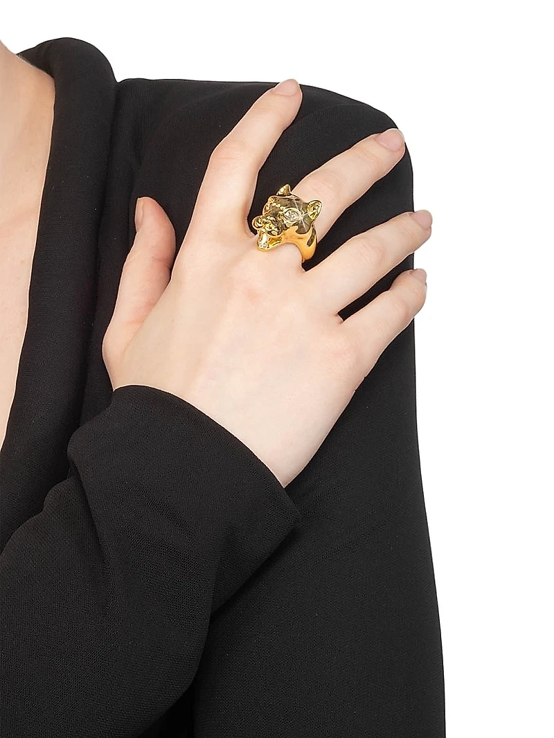 Two-Tone & Glass Crystal Panther Head Ring