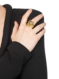 Two-Tone & Glass Crystal Panther Head Ring