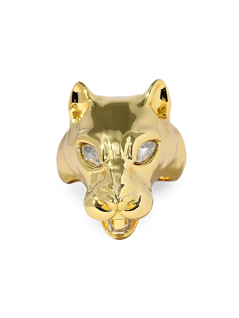 Two-Tone & Glass Crystal Panther Head Ring