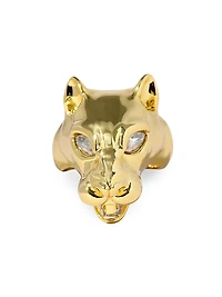 Two-Tone & Glass Crystal Panther Head Ring