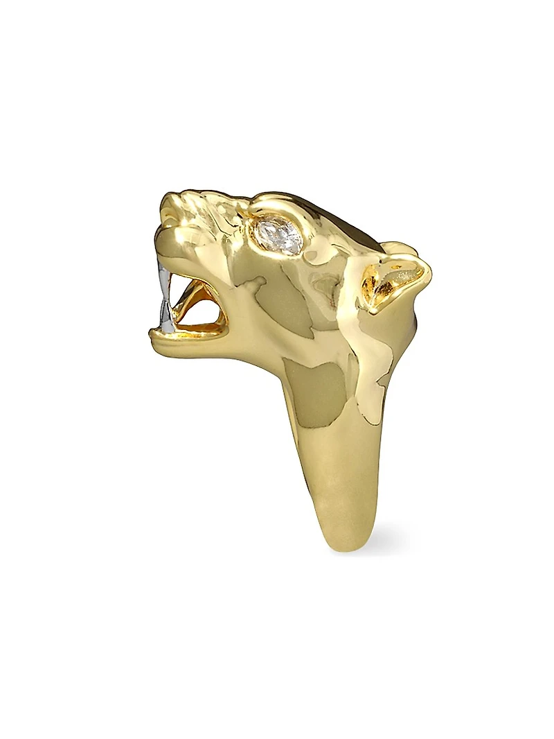 Two-Tone & Glass Crystal Panther Head Ring