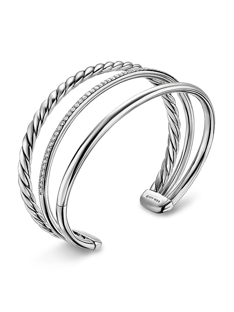 DY Mercer Three Row Cuff Bracelet Sterling Silver