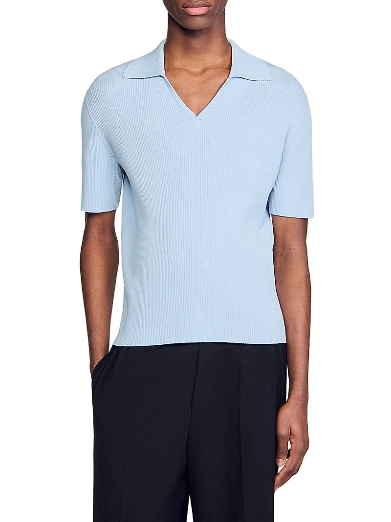 Rib Knit Polo Shirt