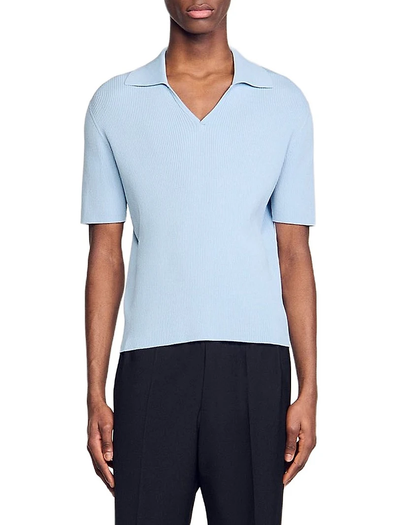 Rib Knit Polo Shirt