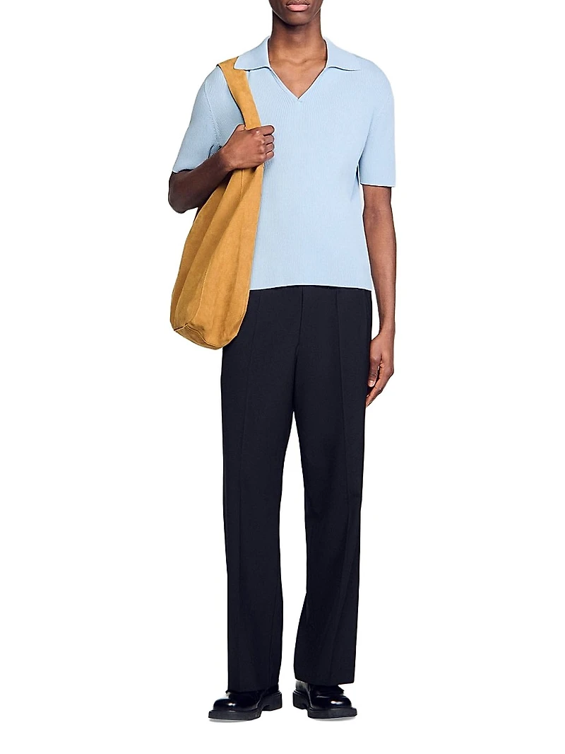 Rib Knit Polo Shirt