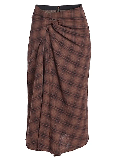 Nicole Plaid Gathered Midi-Skirt