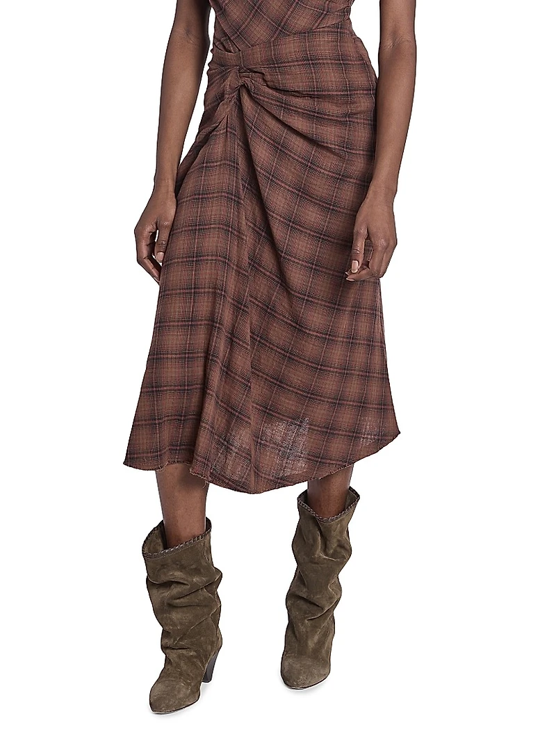 Nicole Plaid Gathered Midi-Skirt