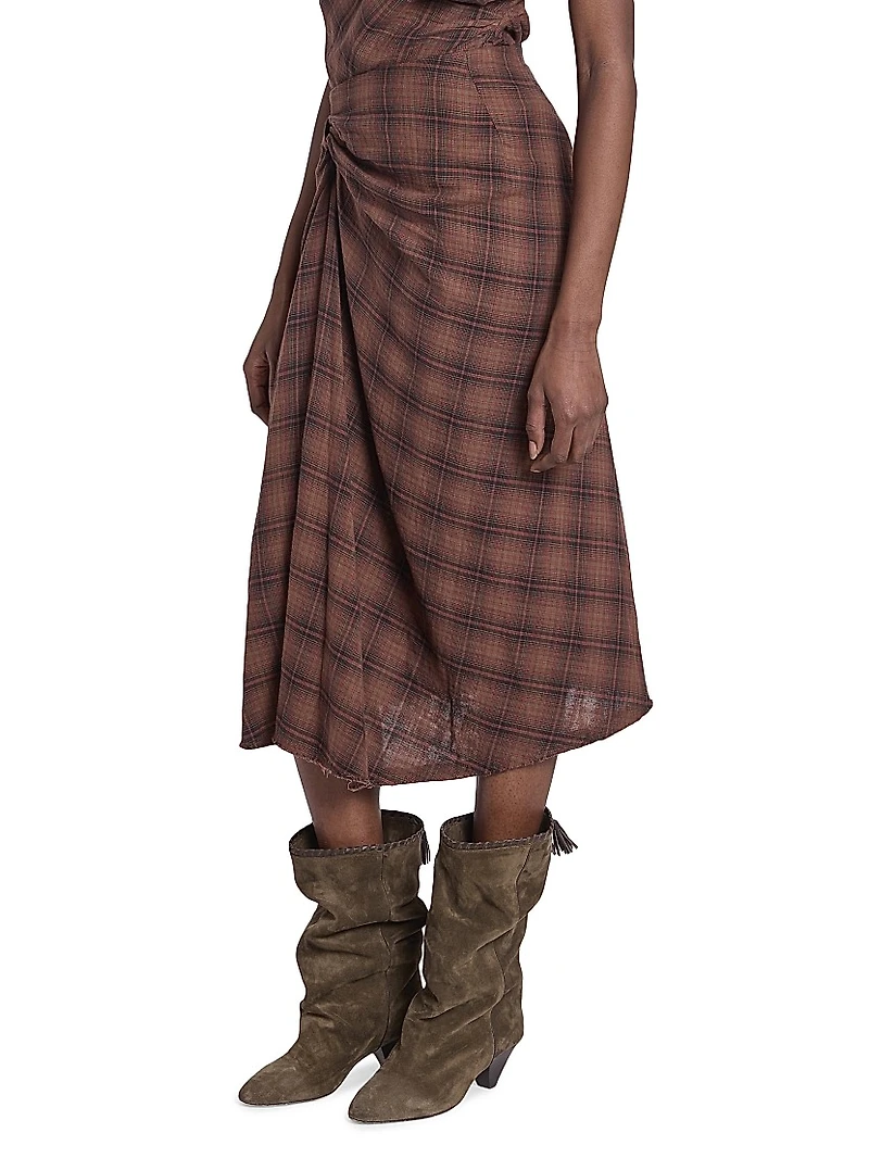 Nicole Plaid Gathered Midi-Skirt