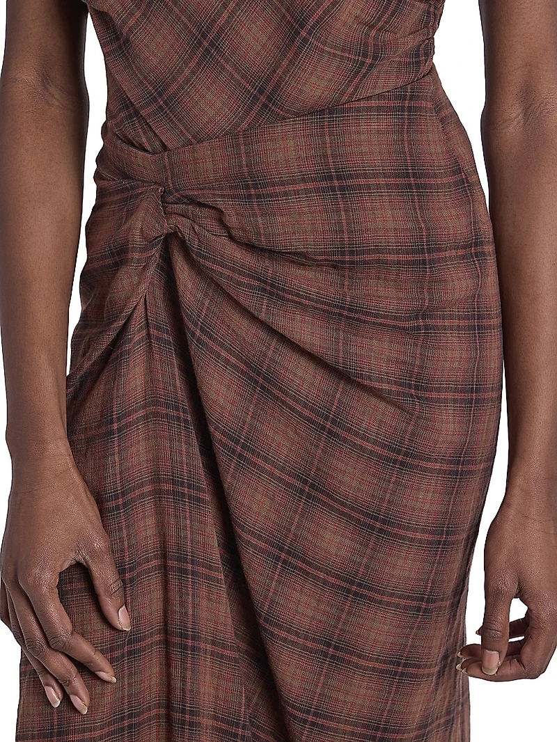 Nicole Plaid Gathered Midi-Skirt