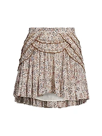 Ceola Pleated Floral Cotton Miniskirt