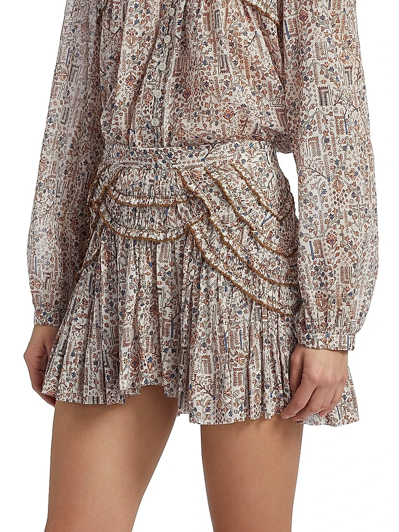 Ceola Pleated Floral Cotton Miniskirt