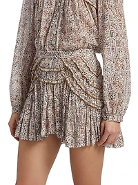 Ceola Pleated Floral Cotton Miniskirt