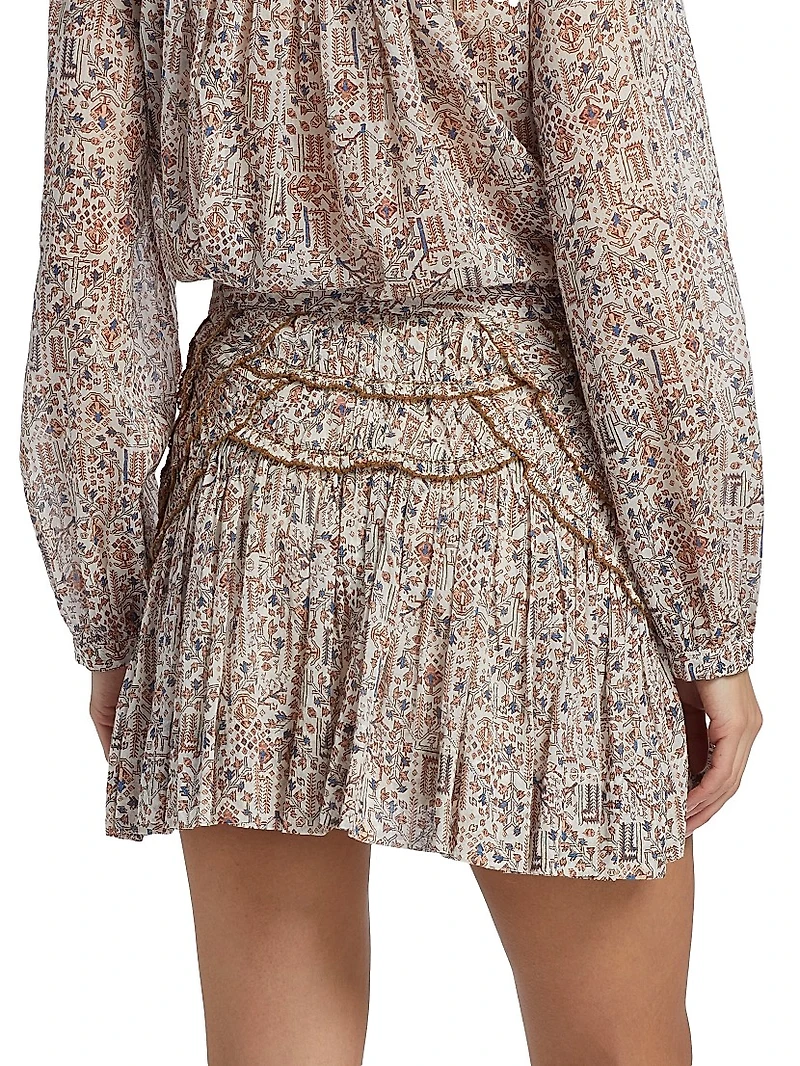 Ceola Pleated Floral Cotton Miniskirt