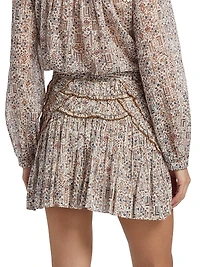 Ceola Pleated Floral Cotton Miniskirt