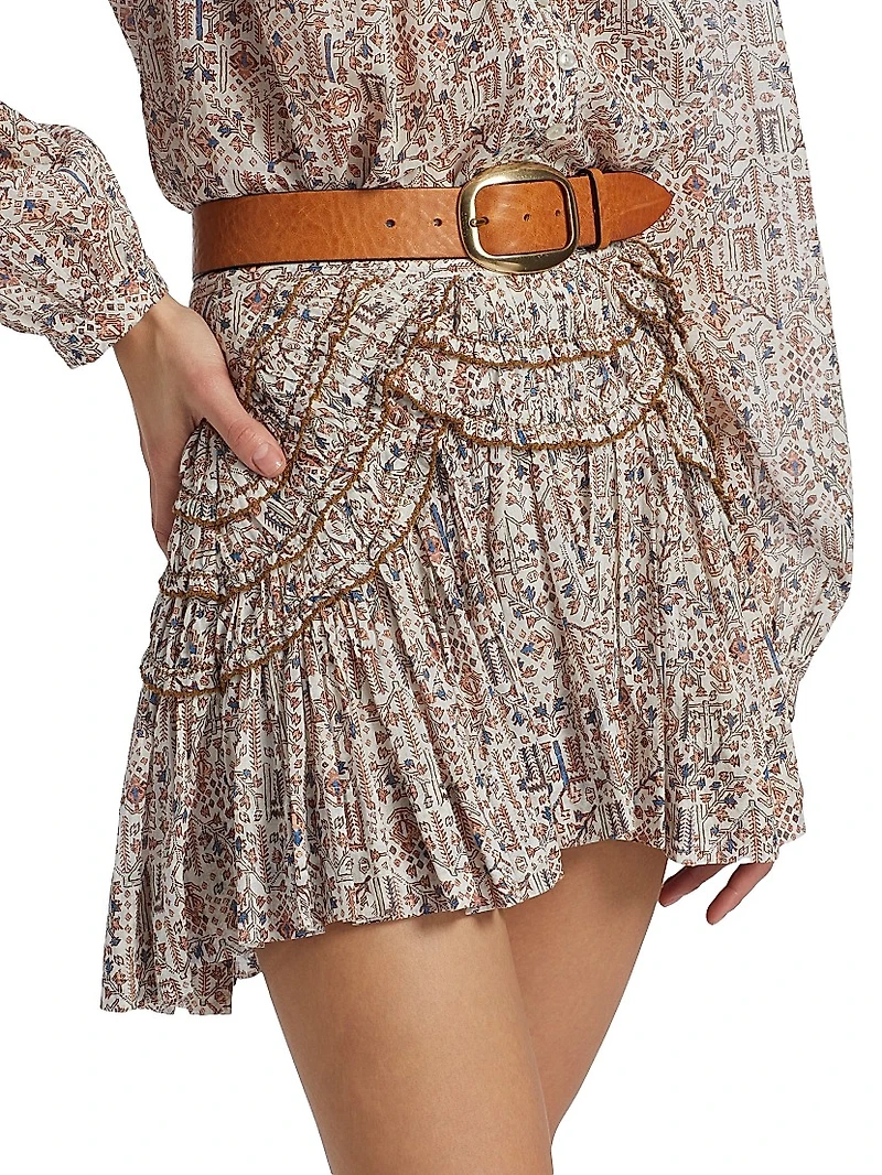 Ceola Pleated Floral Cotton Miniskirt