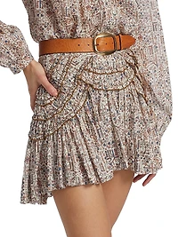 Ceola Pleated Floral Cotton Miniskirt