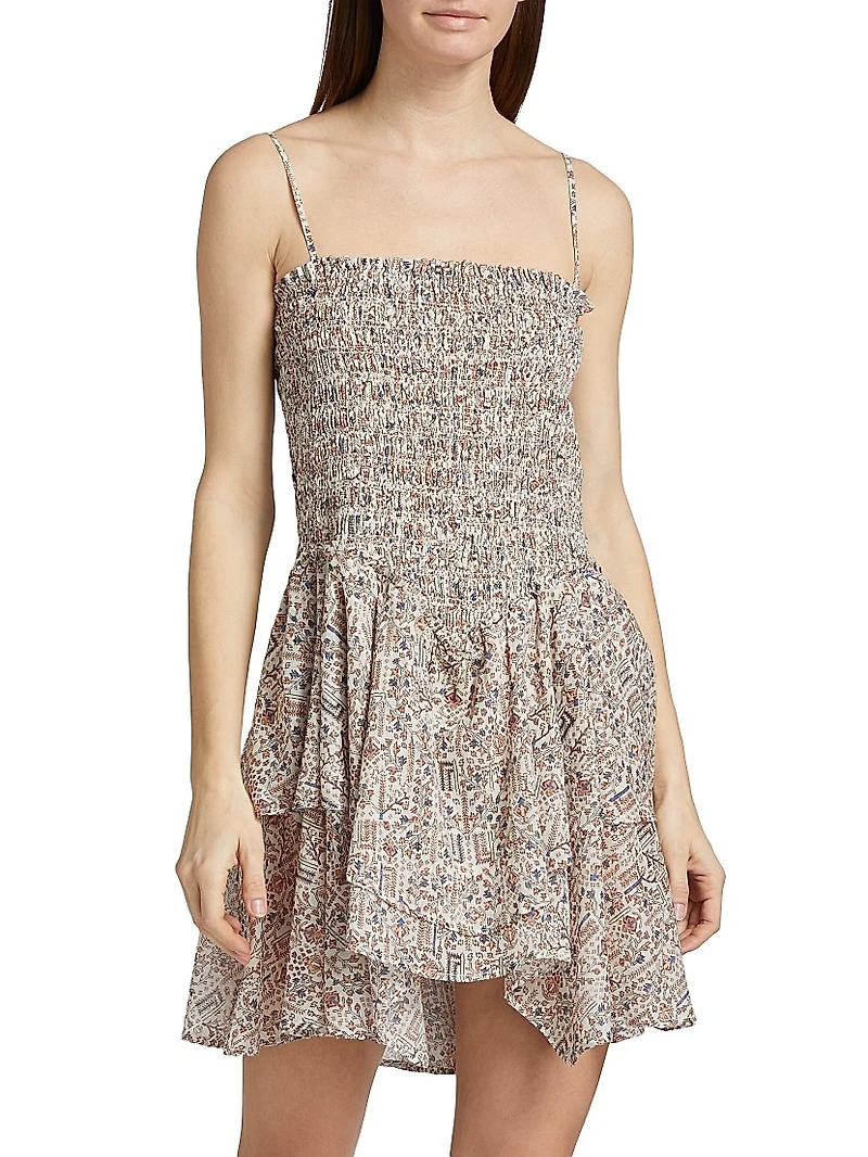 Anka Printed Smocked Minidress