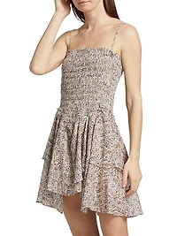 Anka Printed Smocked Minidress