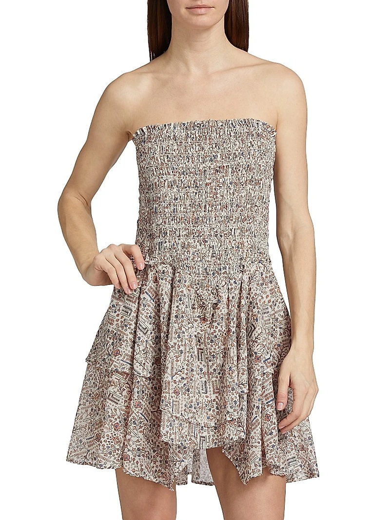 Anka Printed Smocked Minidress