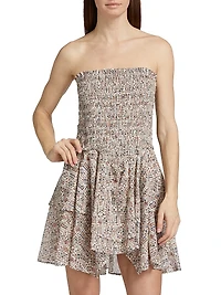 Anka Printed Smocked Minidress