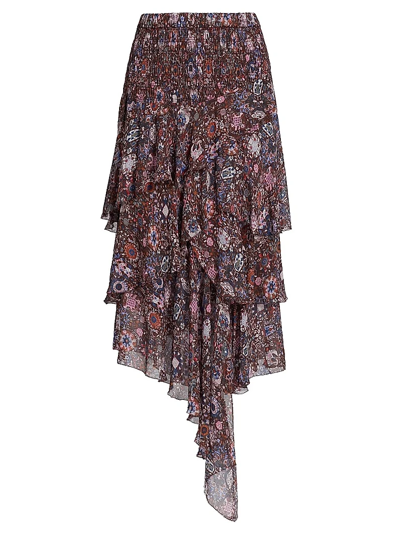 Brigitte Ruffled Floral Midi-Skirt