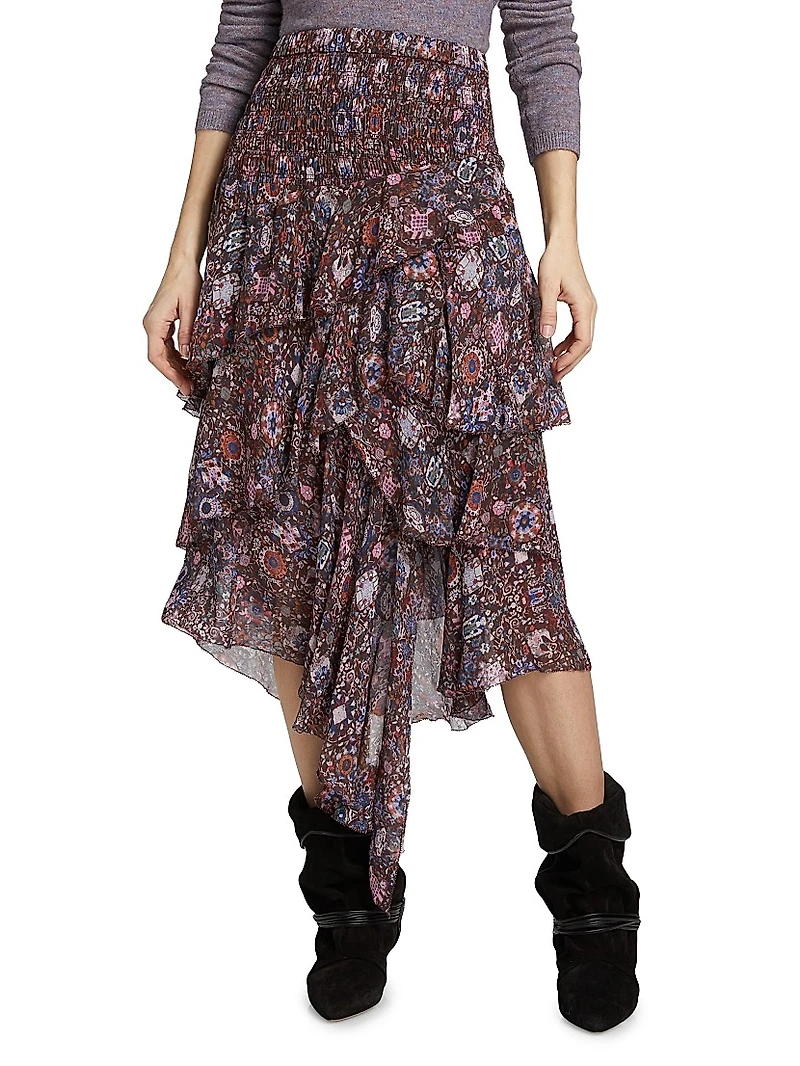 Brigitte Ruffled Floral Midi-Skirt