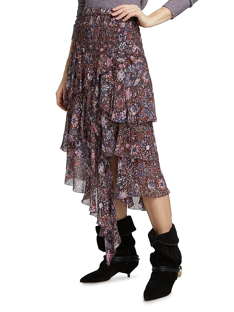 Brigitte Ruffled Floral Midi-Skirt