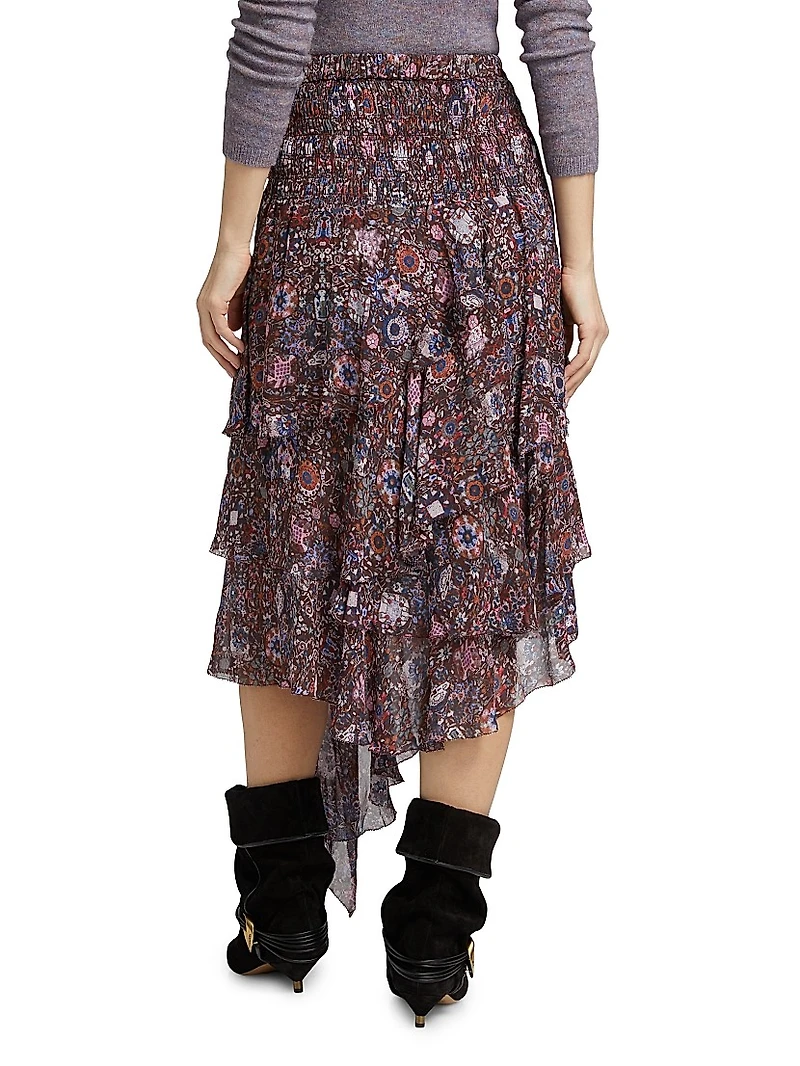 Brigitte Ruffled Floral Midi-Skirt
