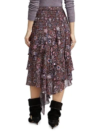 Brigitte Ruffled Floral Midi-Skirt