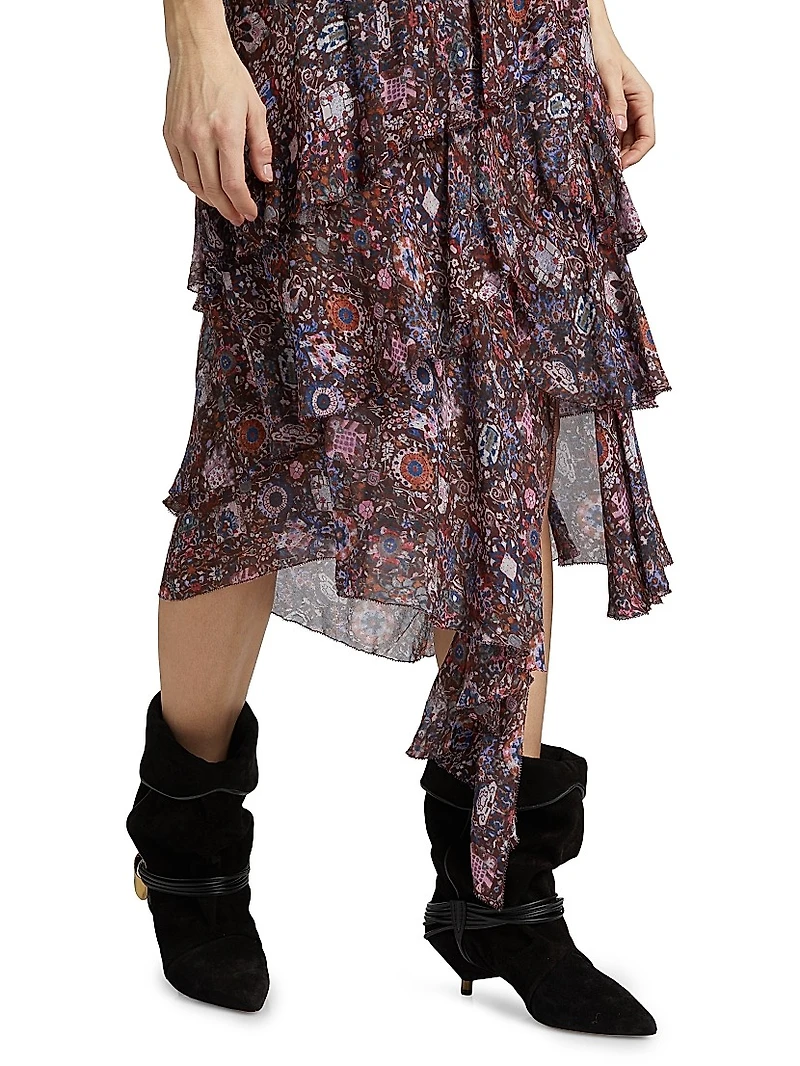 Brigitte Ruffled Floral Midi-Skirt