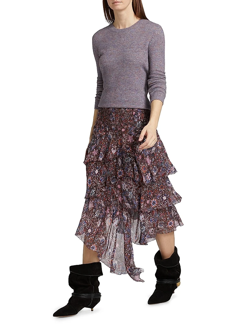 Brigitte Ruffled Floral Midi-Skirt