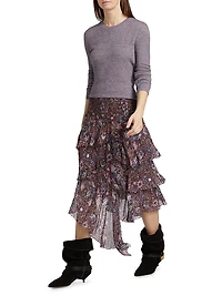Brigitte Ruffled Floral Midi-Skirt