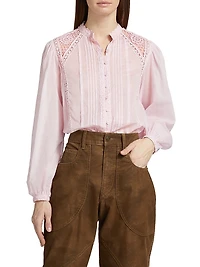 Greicy Lace-Trimmed Cotton Blouse