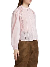 Greicy Lace-Trimmed Cotton Blouse