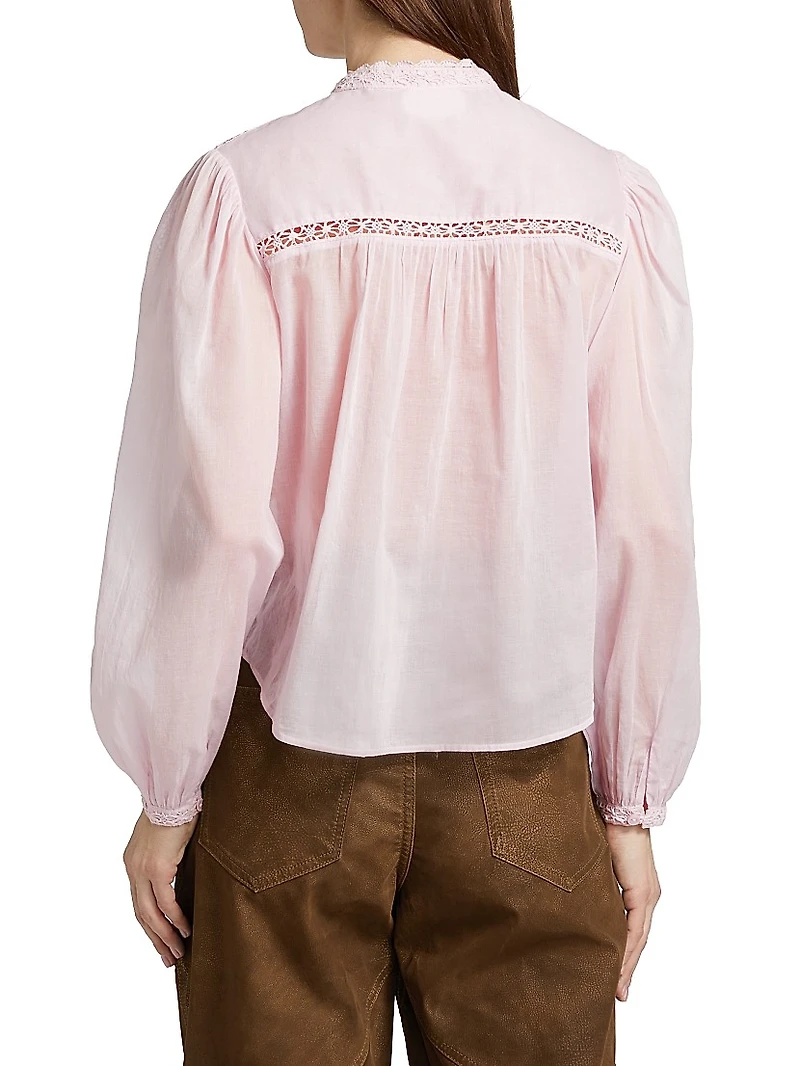 Greicy Lace-Trimmed Cotton Blouse