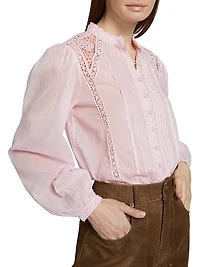 Greicy Lace-Trimmed Cotton Blouse