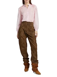 Greicy Lace-Trimmed Cotton Blouse