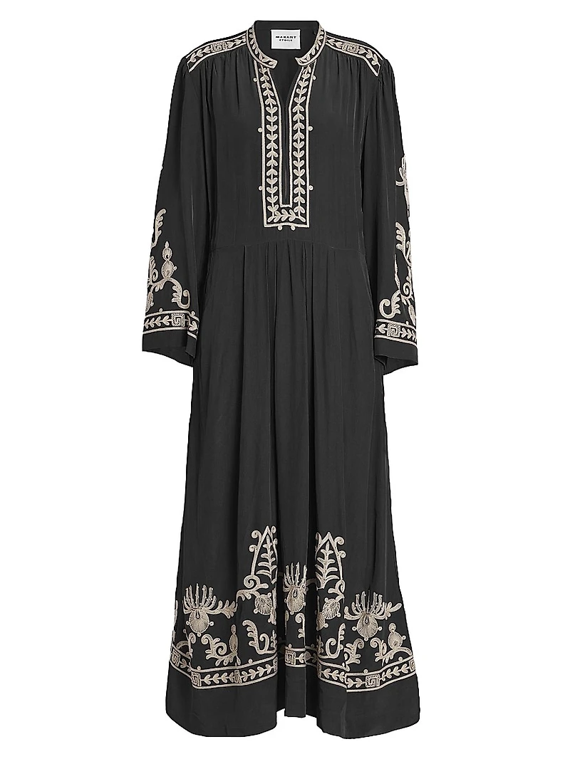 Feliana Embroidered A-Line Maxi Dress
