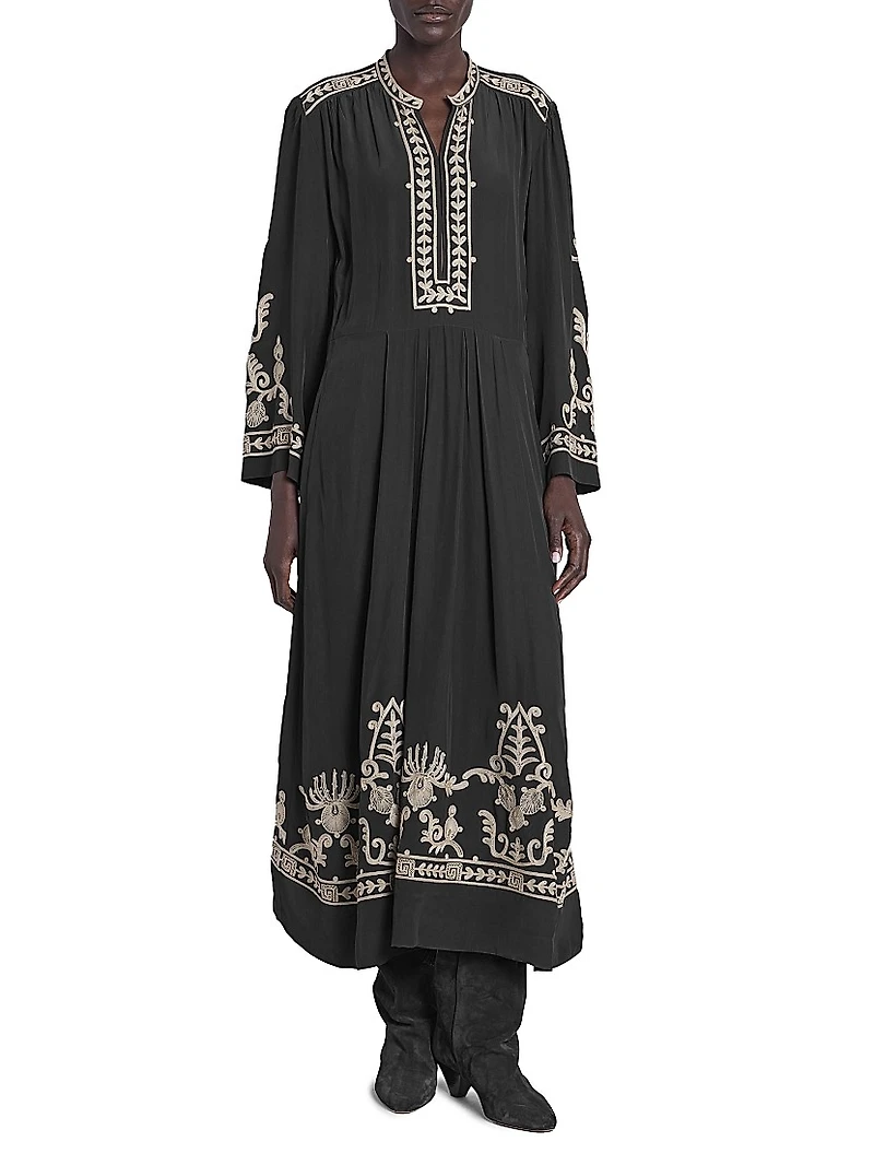 Feliana Embroidered A-Line Maxi Dress