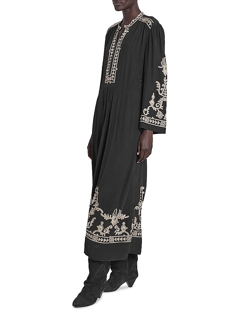 Feliana Embroidered A-Line Maxi Dress