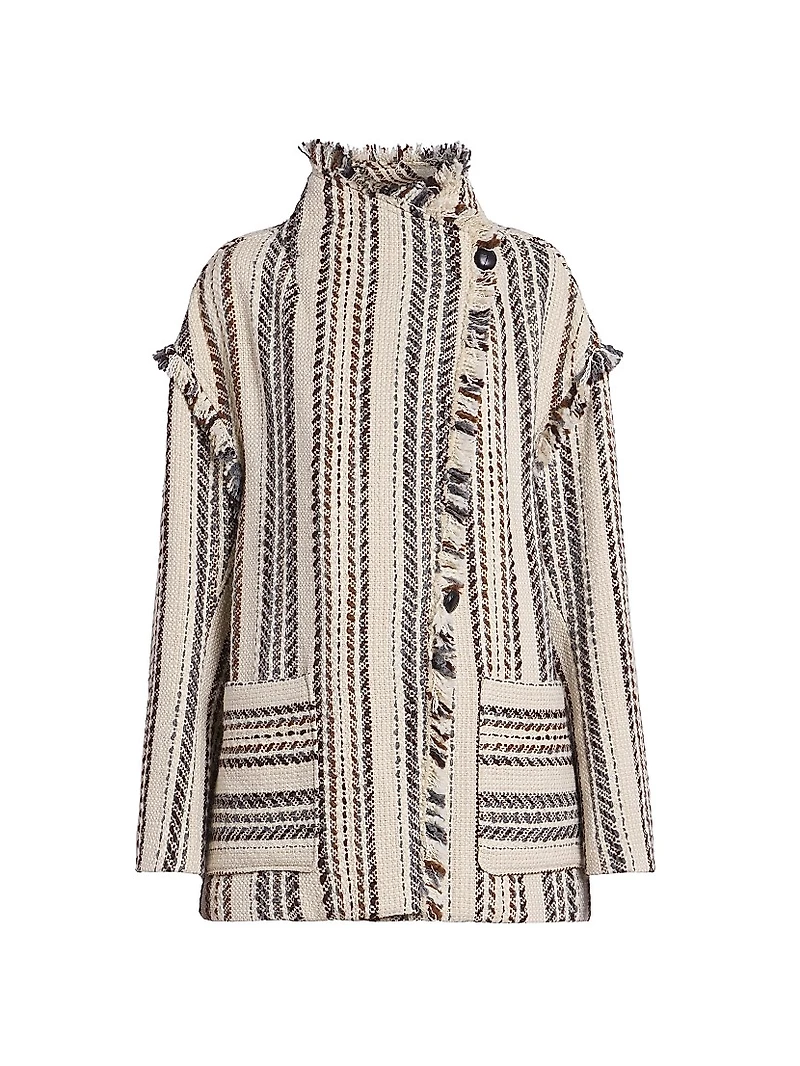 Illisa Striped Fringe-Trim Cotton-Blend Jacket
