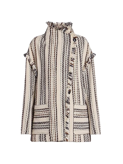 Illisa Striped Fringe-Trim Cotton-Blend Jacket