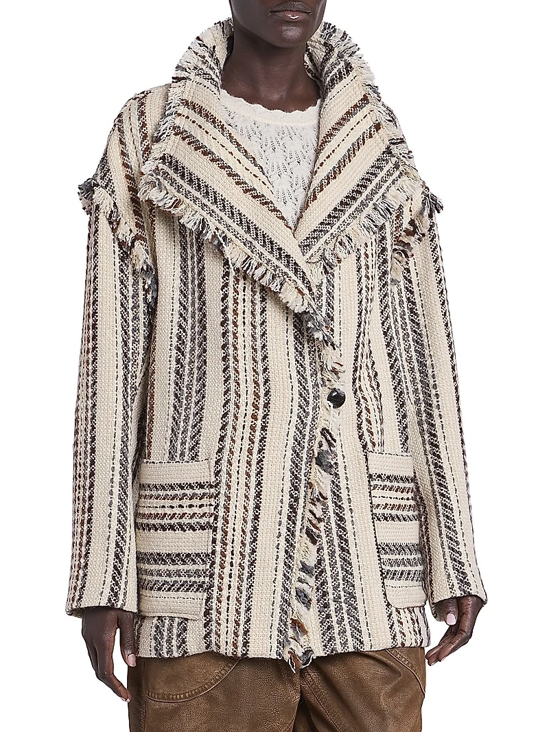 Illisa Striped Fringe-Trim Cotton-Blend Jacket