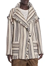 Illisa Striped Fringe-Trim Cotton-Blend Jacket