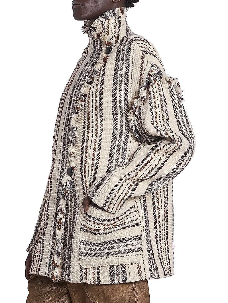 Illisa Striped Fringe-Trim Cotton-Blend Jacket