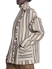 Illisa Striped Fringe-Trim Cotton-Blend Jacket