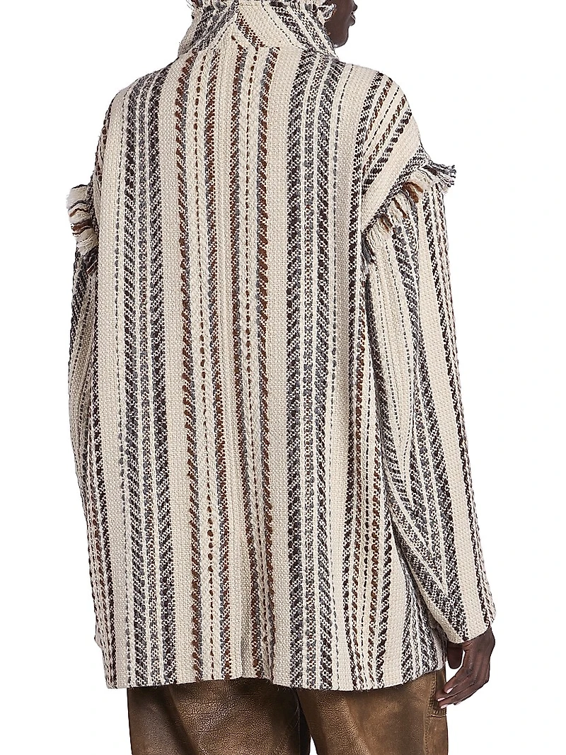 Illisa Striped Fringe-Trim Cotton-Blend Jacket