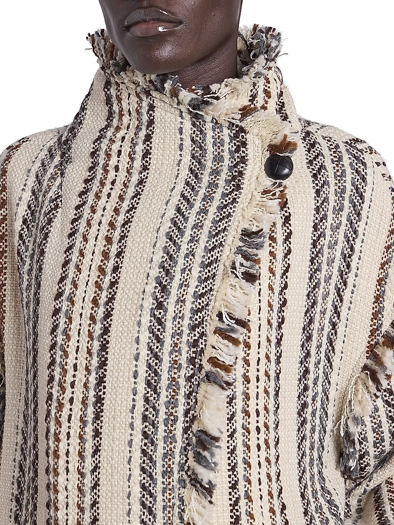 Illisa Striped Fringe-Trim Cotton-Blend Jacket
