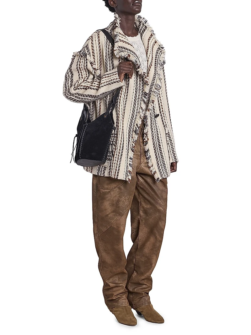 Illisa Striped Fringe-Trim Cotton-Blend Jacket