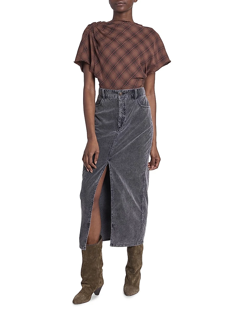 Odalie Stretch-Cotton Denim Midi-Skirt